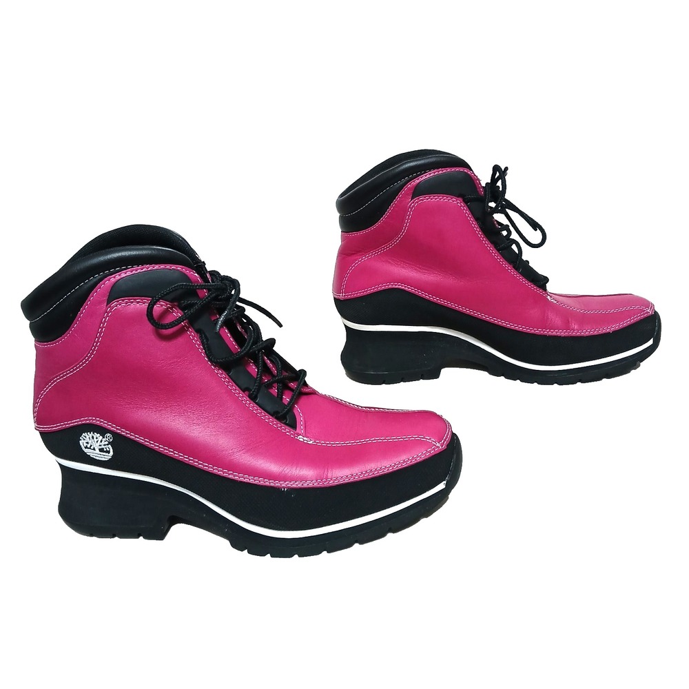 Timberland Euro Dub Ankle Boots Booties Women 8M Pink Black Leather Hiking Trail